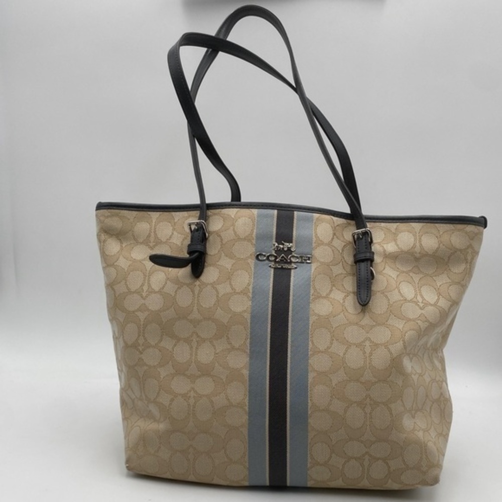 COACH Heritage Shoulder Bag Tote L1822- F39043 Tan/Blue Jacquard Print​​​